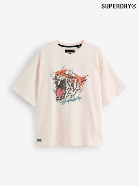 Creme - Superdry Oversized Biker Rock T-Shirt (F92455) | R$ 265