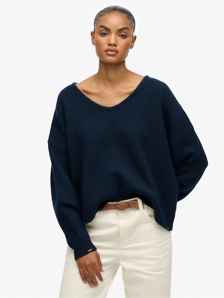 Superdry Blue Brushed Oversized V-Neck Jumper (F92463) | 247 QAR