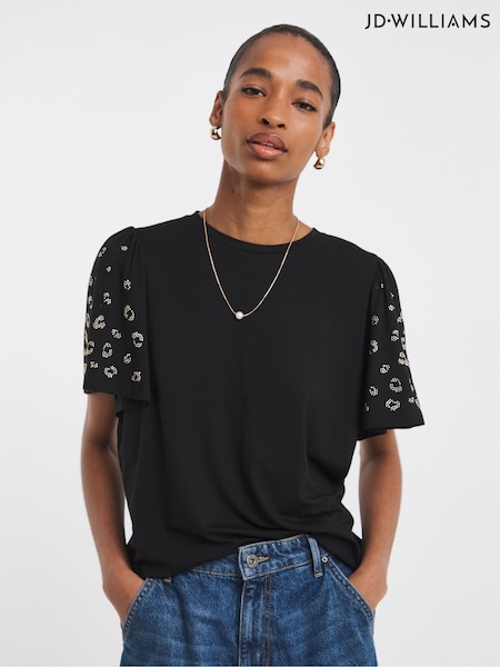 JD Williams Black Embellished Angel Sleeve Top (F92538) | €35