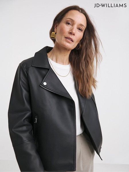 JD Williams Black Faux Leather Biker Jacket (F92540) | €60