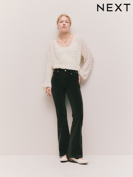 Khaki Green High Rise Cord Flare Jeans (F92614) | €43