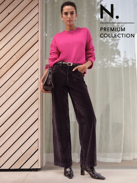 Schokoladenbraun - Flocked N. Premium Wide Leg Jeans (F92615) | 61 €
