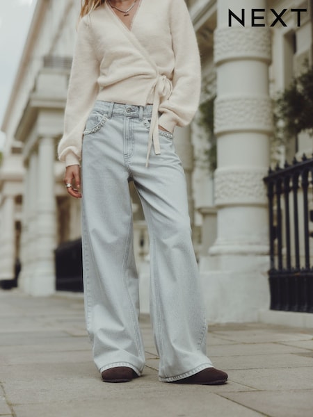 Grey Pocket Embellished Wide Leg Jeans (F92618) | €45