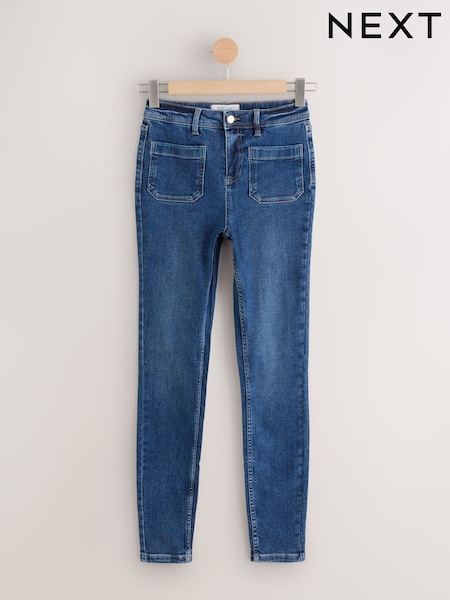 Dark Blue High Rise Patch Pocket Skinny Jeans (F92633) | €32