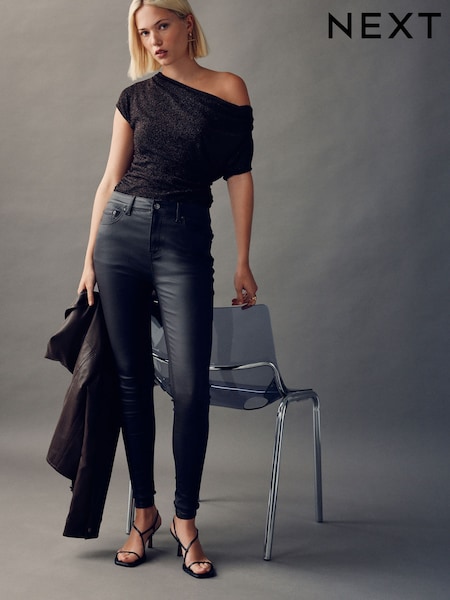 Schokoladenbraun - Coated Denim Skinny Jeans (F92638) | 41 €