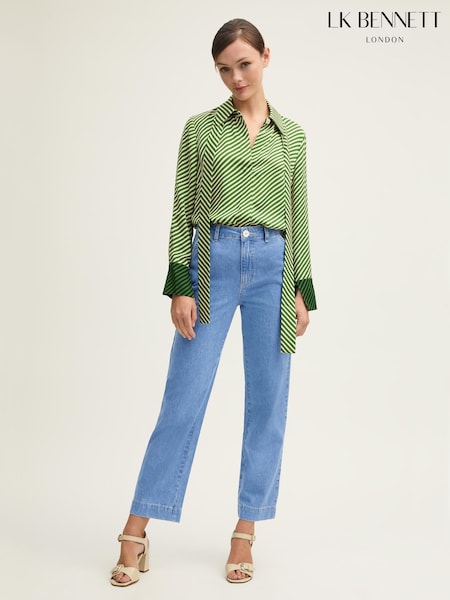 LK Bennett Blue Willow Pale Indigo 100% Cotton Soft Wide Crop Jeans (F92706) | €171
