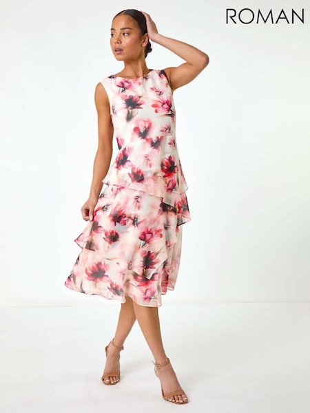 Punainen - Roman Petite Floral Overlay Dress (F92711) | €102