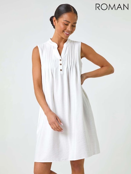 Roman White Petite Pintuck Pocket Dress (F92716) | €58