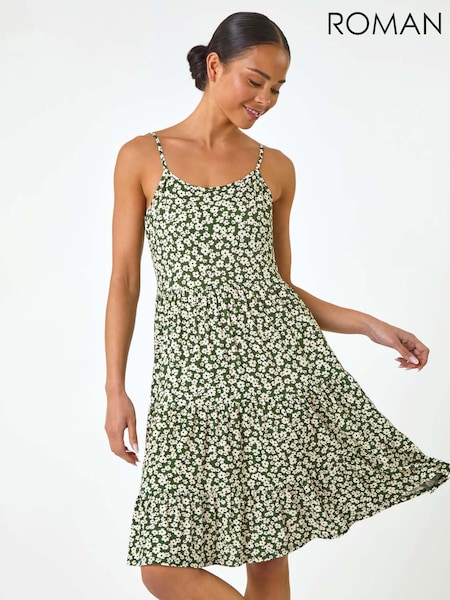 Roman Green Petite Ditsy Floral Print Strap Dress (F92718) | €53