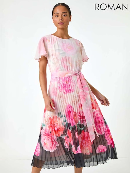 Roman Pink Petite Floral Pleated Midi Dress (F92721) | € 109