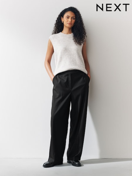 Black Pleated Front Straight Leg Trousers (F92730) | €38