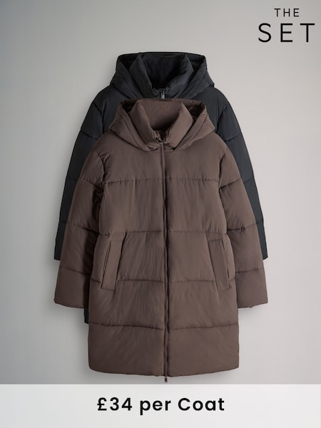 The Set Black/Taupe Brown 2 Pack Padded Midi Coats (F92735) | R$ 670