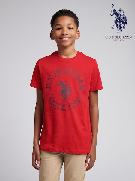 أحمر - U.S. Polo Assn. Boys 100% Cotton Circle Print T-Shirt (F92755) | ‏99 ر.ق. - ‏119 ر.ق.