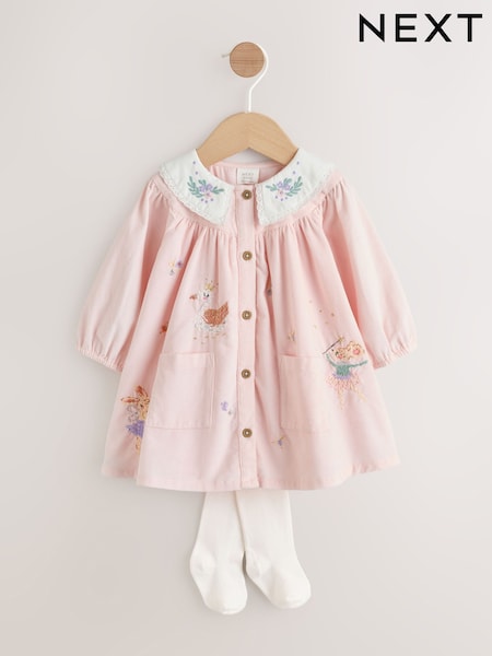 Pink Fairy Mouse Baby Woven Collar Dress with Tights (0mths-2yrs) (F92772) | €32 - €34