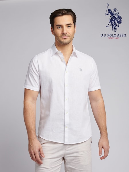 U.S. Polo Assn. White Mens Linen Blend Short Sleeve Shirt (F92844) | AED349