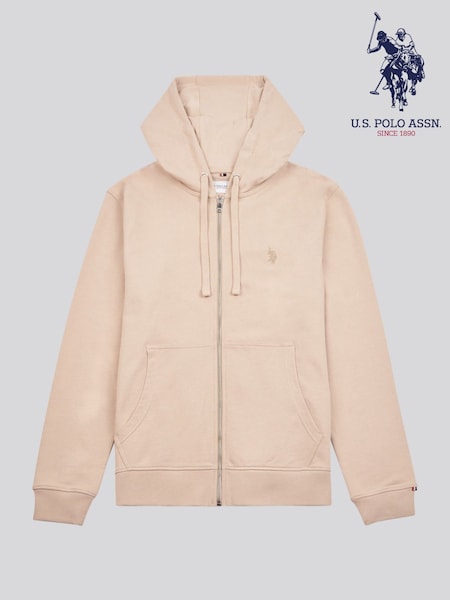 U.S. Polo Assn. Natural Mens Double Horsemen Loopback Zip Hoodie (F92853) | 346 QAR