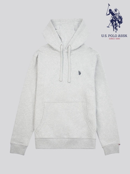 אפור - U.S. Polo Assn. Mens Double Horsemen Loopback Hoodie (F92855) | ‏327‏₪