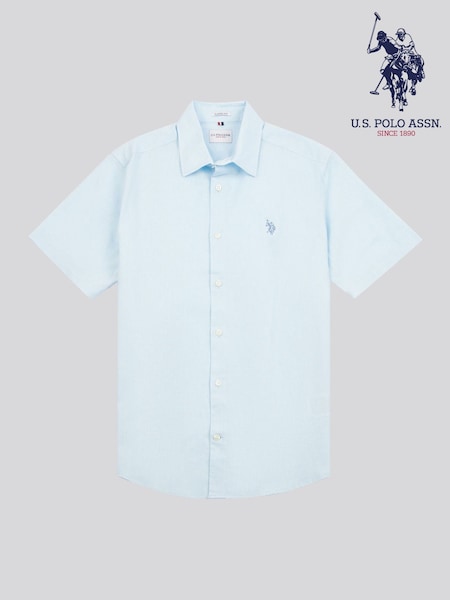 U.S. Polo Assn. Light Blue Mens Linen Blend Short Sleeve Shirt (F92859) | R$ 590