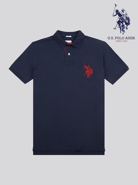 U.S. Polo Assn. Blue Mens Large Player Pique 100% Cotton Polo Shirt (F92871) | €79