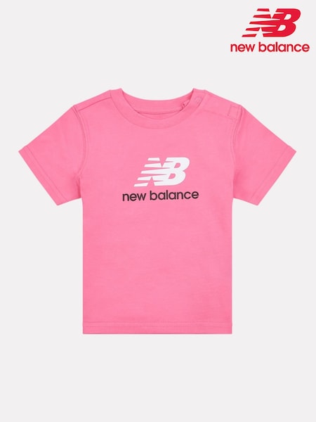 Vaaleanpunainen - New Balance Kids Stacked Logo 100% Cotton T-Shirt (F92901) | €24