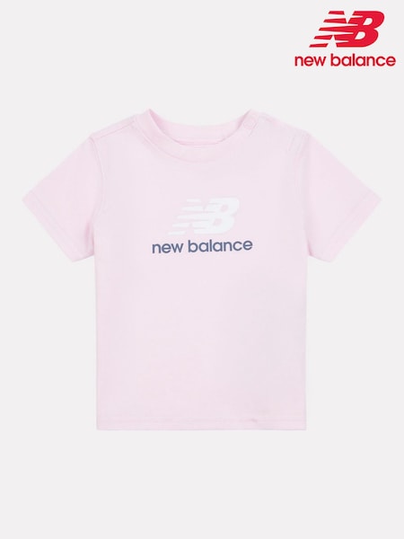New Balance Light Pink Kids Stacked Logo 100% Cotton T-Shirt (F92906) | kr214