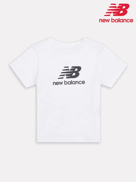Valkoinen - New Balance Kids Stacked Logo 100% Cotton T-Shirt (F92908) | €24