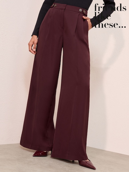 Friends Like These Burgundy Adjustable Waist Premium Wide Leg Trousers (F92940) | €54
