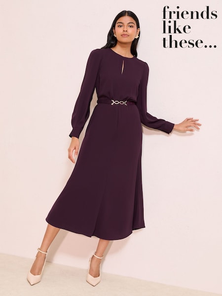 Friends Like These Burgandy Red Keyhole Snaffle Midi Dress (F92949) | €65