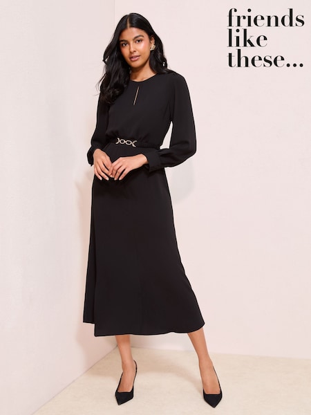 Friends Like These Black Petite Keyhole Snaffle Midi Dress (F92954) | €65