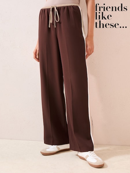 Friends Like These Brown Petite Pull On Side Stripe Trousers (F92957) | €52
