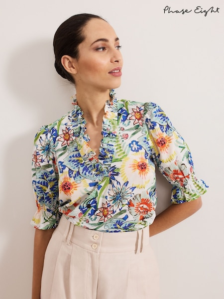 Phase Eight Cream Izara Print Top (F93039) | ₪347
