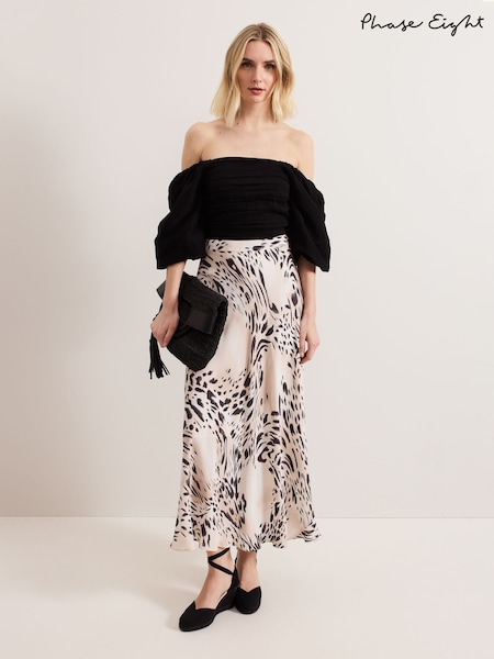 Phase Eight Black Animal Print Orla Skirt (F93042) | 391 QAR
