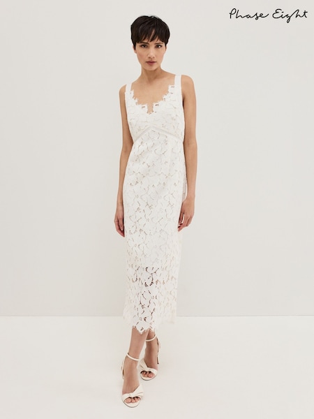 Phase Eight White Gracie Midi Dress (F93052) | ₪1,001