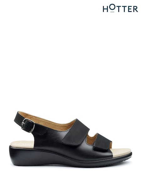 Hotter Black Wide Fit Easy II Touch-Fastening Sandals (F93064) | €113