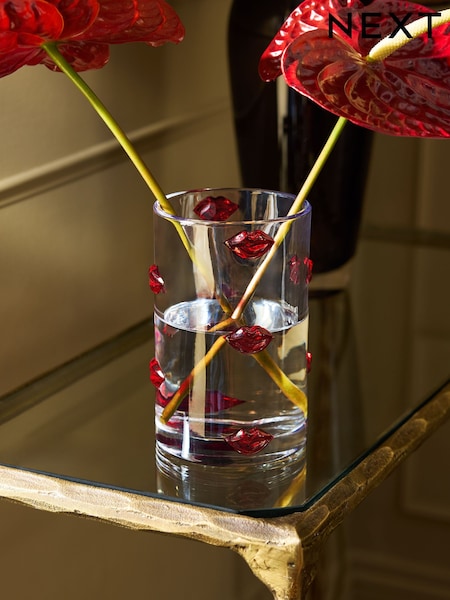 Red/ Clear 3 Dimensional Lips Glass Vase (F93102) | KM 44