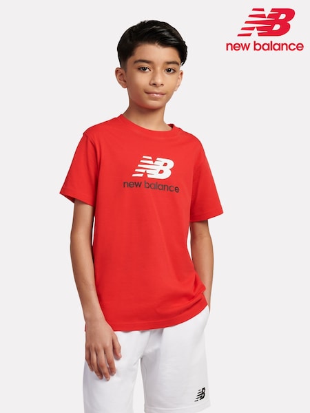 New Balance Red Kids Jersey Stacked 100% Cotton Logo T-Shirt (F93174) | R$ 180 - R$ 215