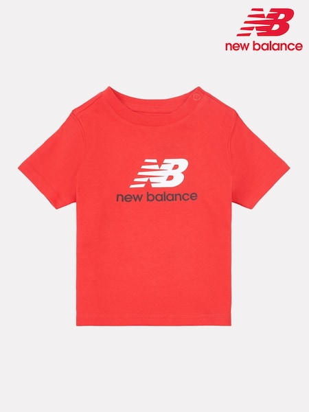 Rojo - New Balance Kids Jersey Stacked Logo 100% Cotton T-Shirt (F93178) | 21 €