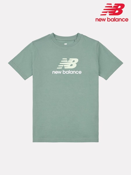New Balance Green Kids Jersey Stacked 100% Cotton Logo T-Shirt (F93184) | ₪91 - ₪111