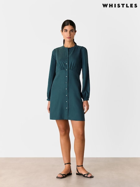 Whistles Blue Button Front Flippy Mini Dress (F93213) | $243
