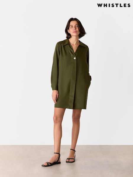 Whistles Green Collared Button Short Dress (F93225) | R$ 1,375