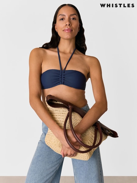 Whistles Blue Mixed Rib Halter Bikini Top (F93227) | €64