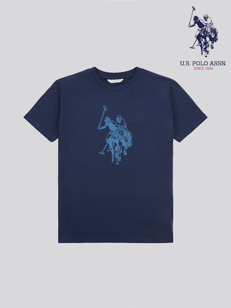 U.S. Polo Assn. Blue Womens Double Horsemen Print Crew Neck 100% Cotton T-Shirt (F93373) | $52