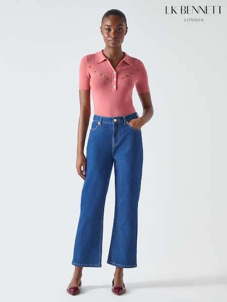 Lk Bennett Willow Pale100% Cotton Chambray Soft Wide Crop Jeans (F93471) | ‏649‏₪
