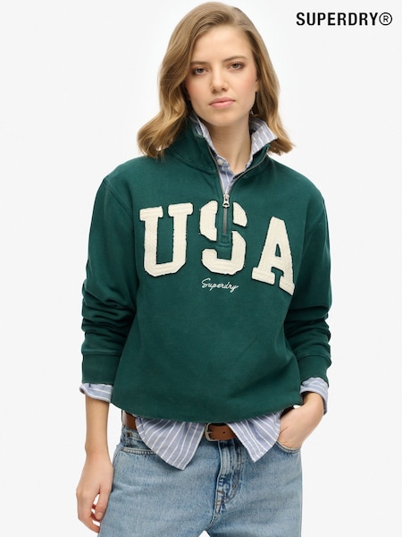 Superdry Green Athletic Essentials Applique Half Zip 100% Cotton Sweatshirt (F93476) | €84