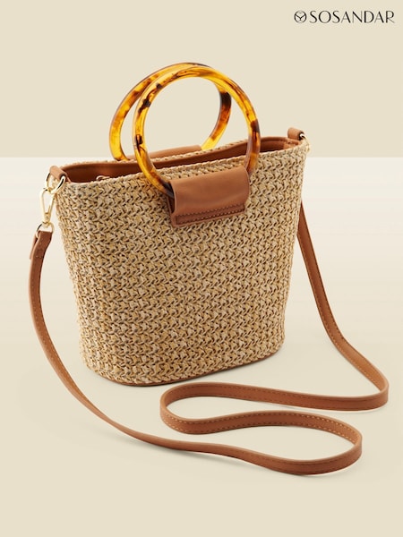 Sosandar Raffia Tortoiseshell Hoop Bag With Cross-body Strap (F93584) | kr820