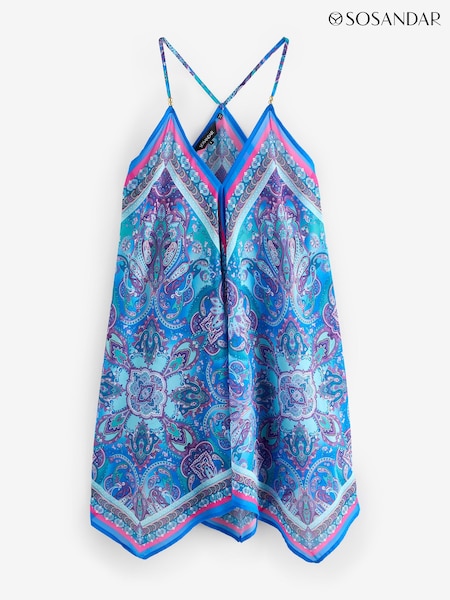 Sosandar Blue Scarf Print Hanky Hem Beach Dress (F93612) | €79