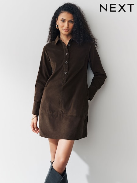 Chocolate Brown Cord Overhead Mini Dress (F93676) | €41