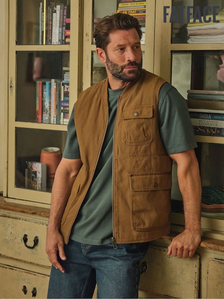 FatFace Rydal Light Brown Canvas Gilet (F93678) | €112