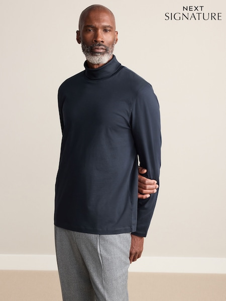 Black Signature SUPIMA® Cotton Long Sleeve Roll Neck T-Shirt (F93743) | €33