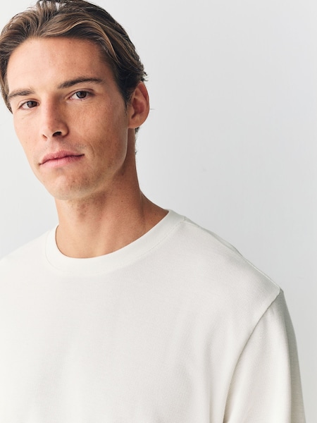 Ecru Micro Waffle Long Sleeve T-Shirt (F93746) | 79 QAR